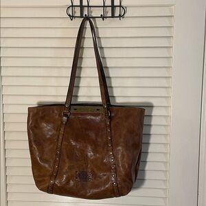 Patricia Nash Benvenuto Heritage Brown Leather Tote with Stud Accents
